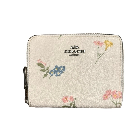 Coach Small Zip Around Wallet Multi Floral Print #F73025 Chalk Multi/Silver New - Picture 6 of 15